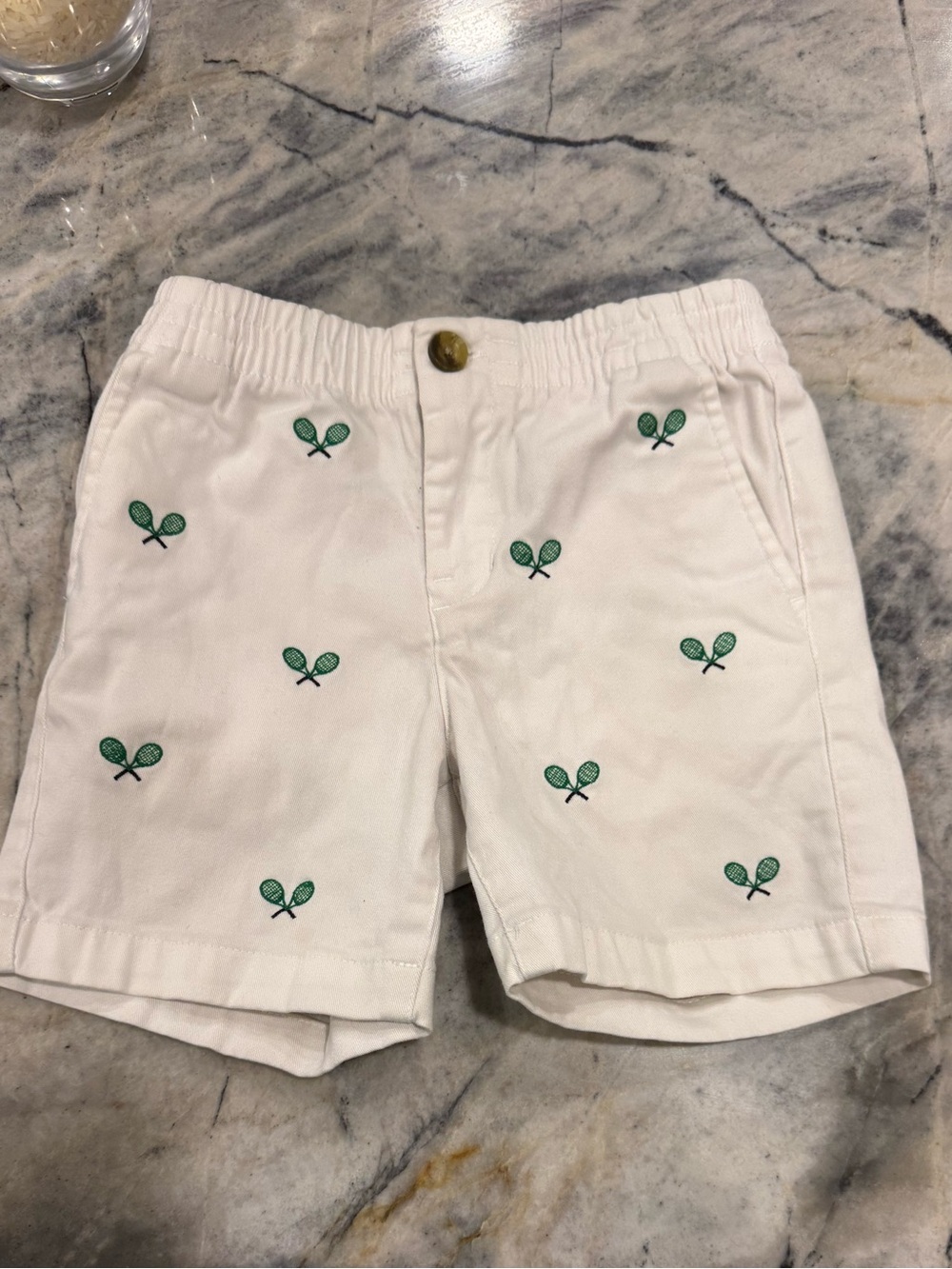 Janie and Jack White Shorts with Green Tennis Racket Embroidery